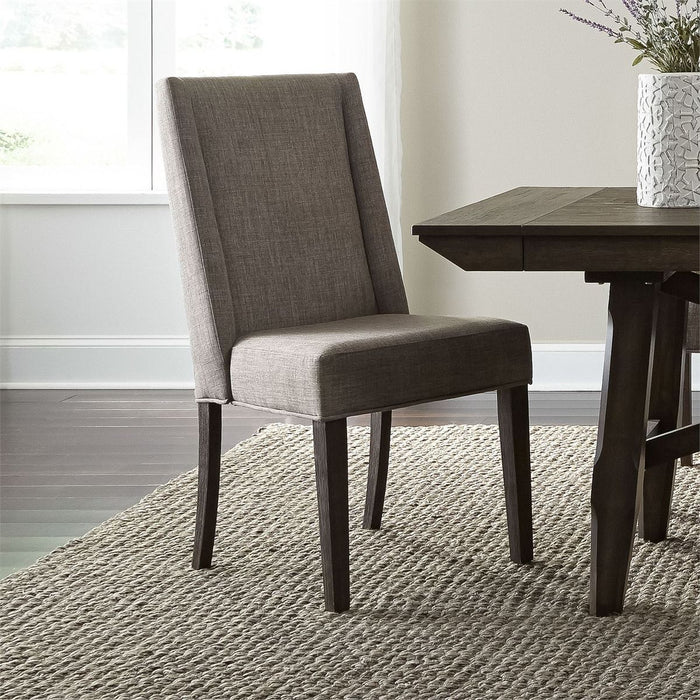 Liberty Furniture Double Bridge Upholstered Side Chair in Dark Chestnut (Set of 2)