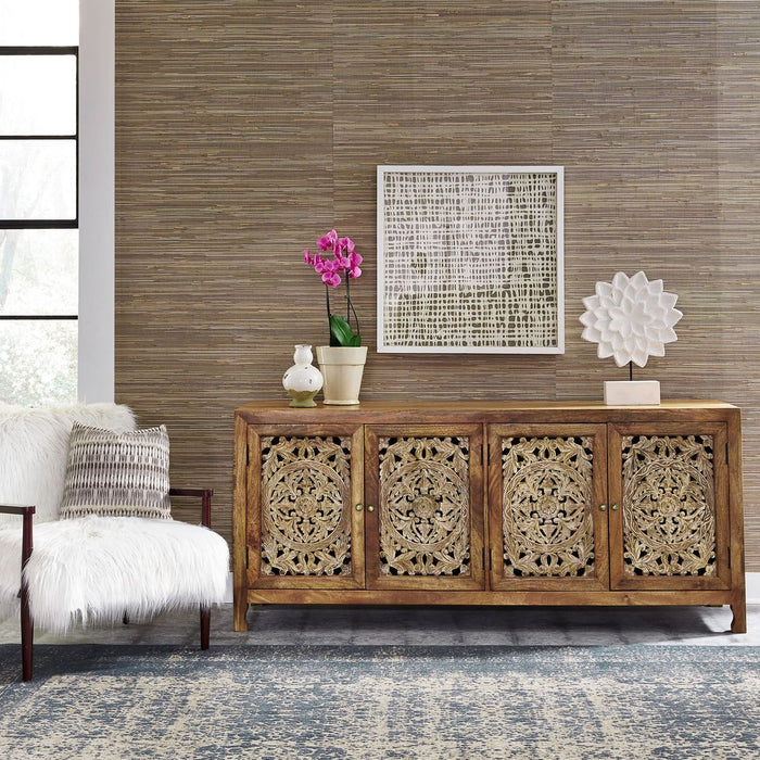Liberty Furniture Marisol 74 Inch 4 Door Accent TV Stand in Weathered Honey and Soft Wash Gray