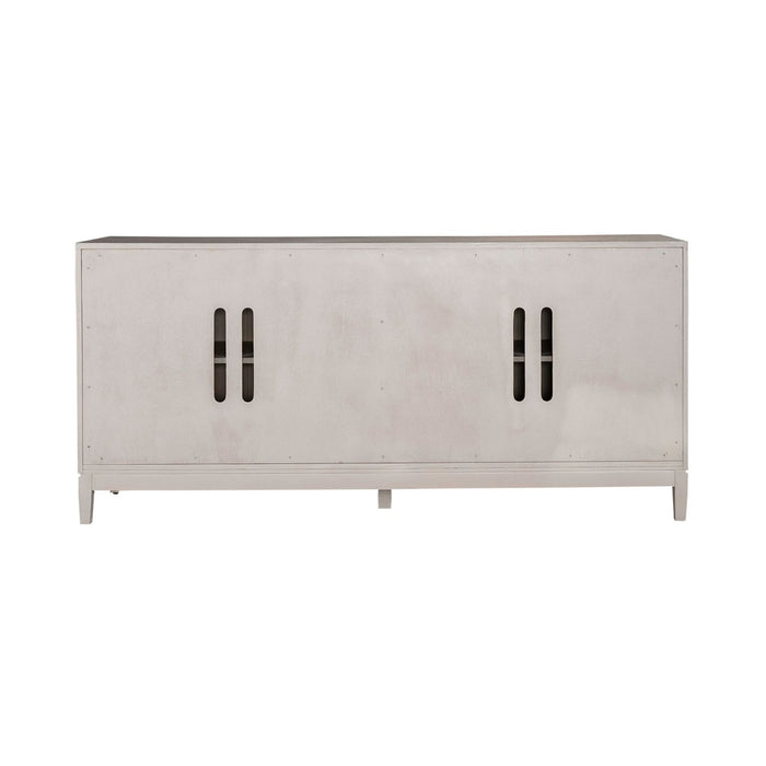 Liberty Furniture Kinsley 4 Door Accent Cabinet in Washed Taupe & Silver Champagne EST SHIP TIME APPX 4 WEEKS