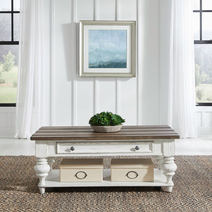 Liberty Furniture River Place Cocktail Table in Riverstone White & Tobacco