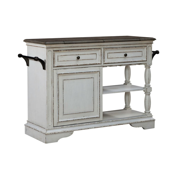 Magnolia Manor Bar Cart in Antique White & Weathered Bark EST SHIP TIME APPX 4 WEEKS