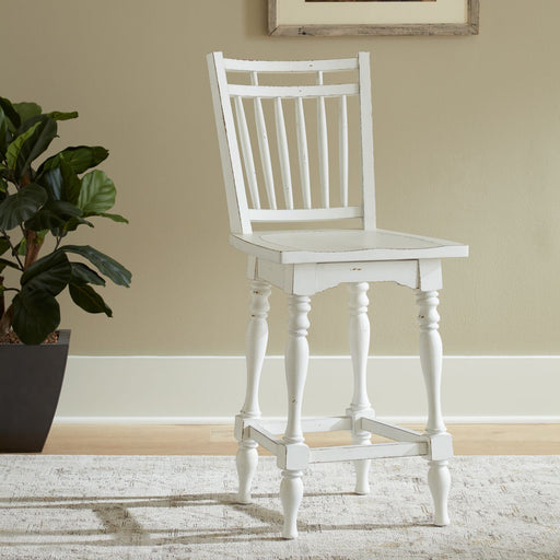 Liberty Furniture Magnolia Manor Spindle Back Swivel Counter Height Chair (Set of 2) in Antique White & Weathered Bark image