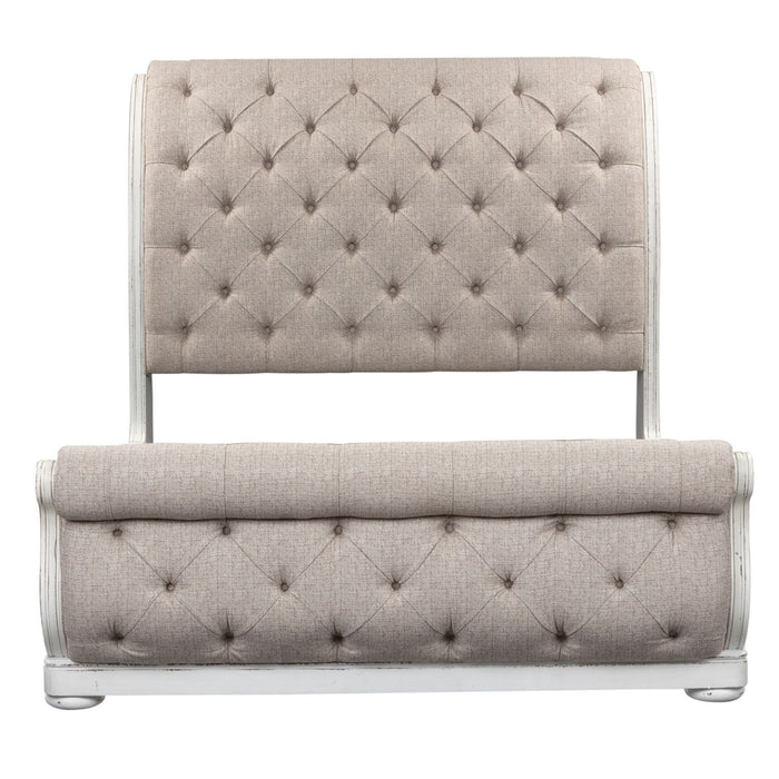 Magnolia Manor King California Upholstered Sleigh Bed, Dresser & Mirror, Chest, Night Stand