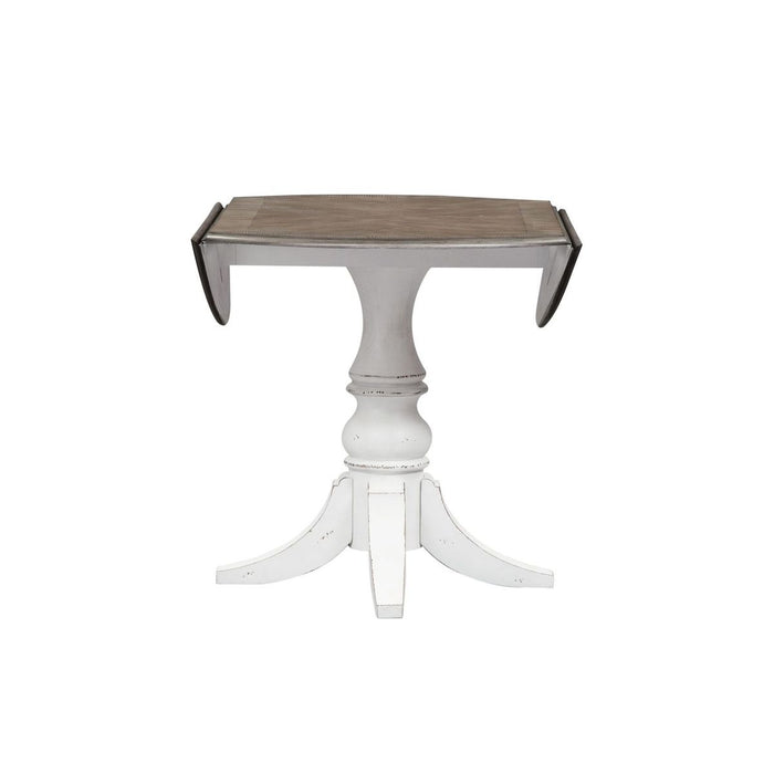 Liberty Furniture Magnolia Manor Drop Leaf Table in Antique White Base w/ Weathered Bark Tops