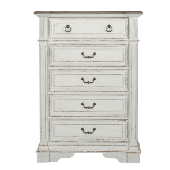 Abbey Park King California Panel Bed, Dresser & Mirror, Chest, Night Stand