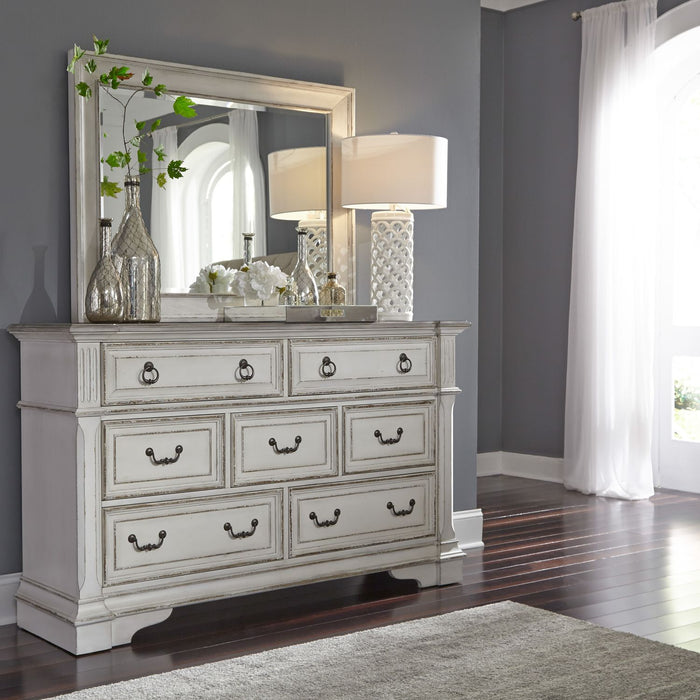 Abbey Park King California Panel Bed, Dresser & Mirror, Night Stand