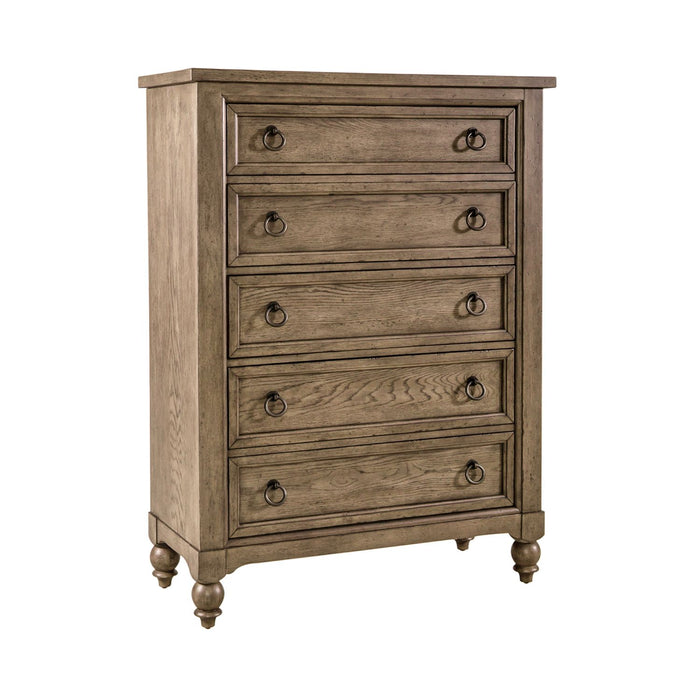 Americana Farmhouse 5 Drawer Chest in Dusty Taupe and Black image