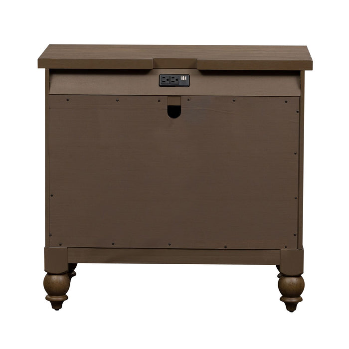 Americana Farmhouse 6 Drawer Bedside Chest in Dusty Taupe and Black image