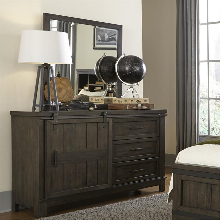 Liberty Furniture Thornwood Hills Barn Door Dresser in Rock Beaten Gray